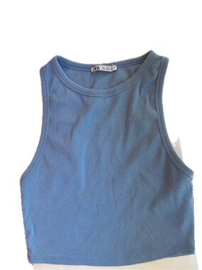 Zara Light Blue Ribbed Crop Tank